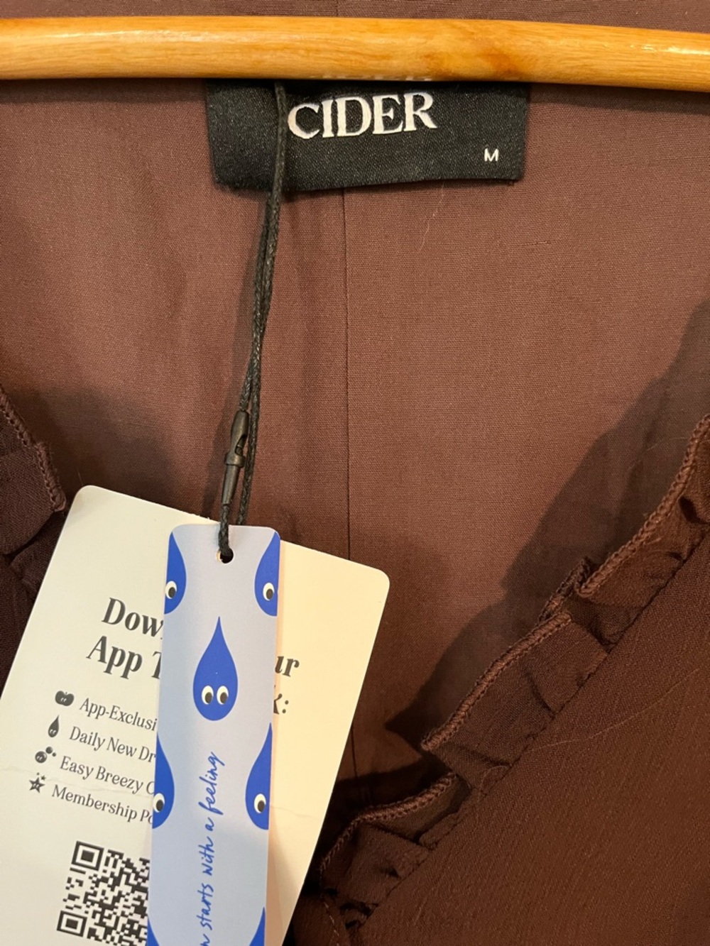 Sheer Ruffle V-Neck Mini Dress in Chocolate Brown By Cider Baby Doll M NWT - Picture 7 of 12